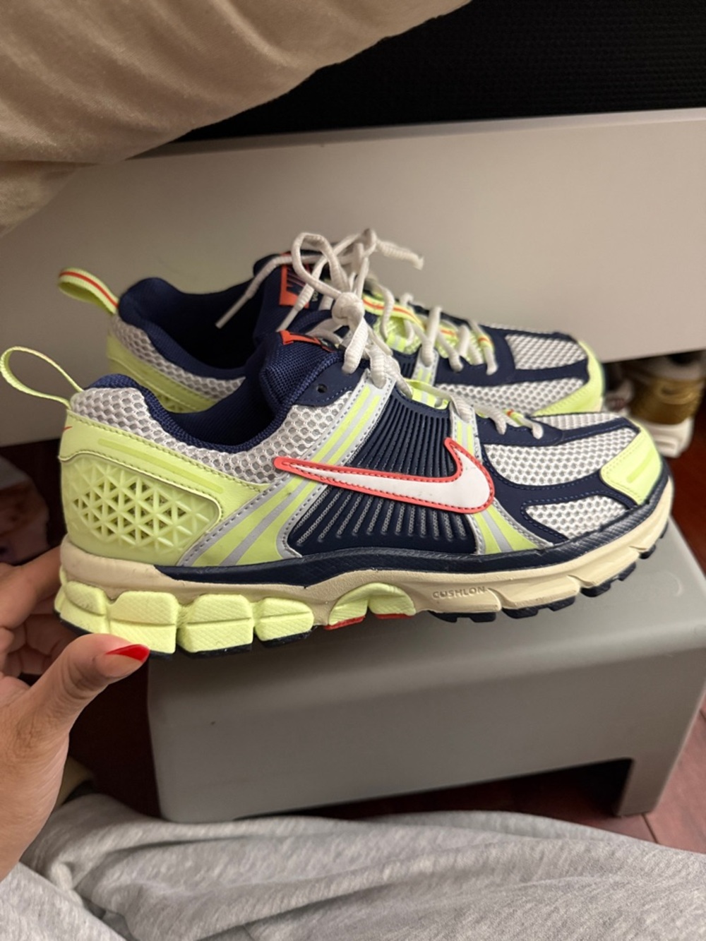 Nike Vomero  Navy, Neon Yellow & Coral Swoosh Sneakers